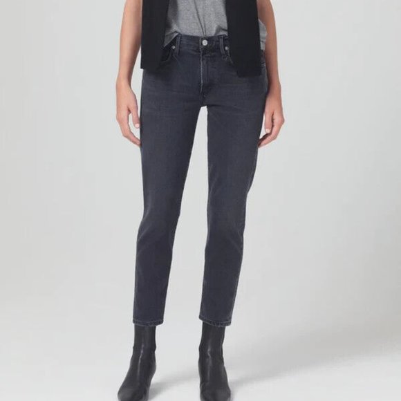 Citizens of Humanity 33 NWT Ella Mid Rise Slim Crop Jeans Black Film Noir